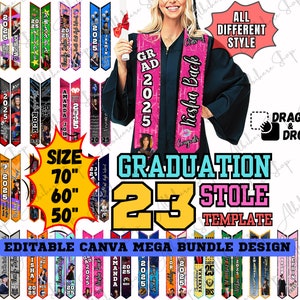2025 Graduation Stole Template: Canva Editable Bundle (70&quot; 60&quot; 50&quot;)