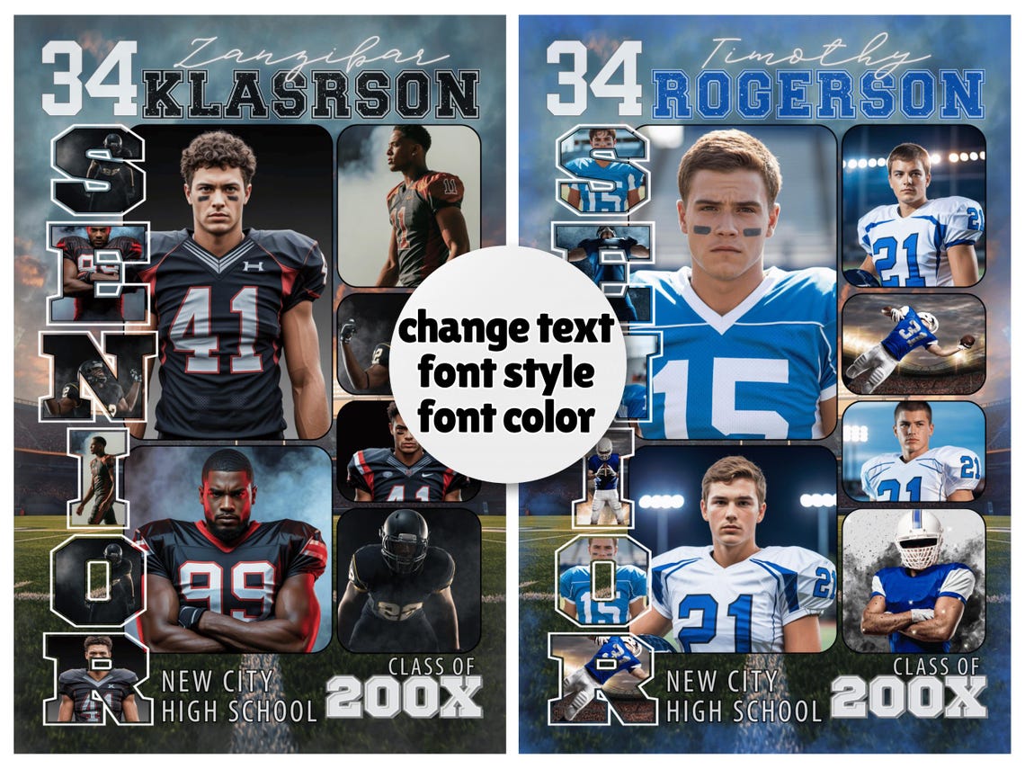 Custom Football Poster Canva Templates: Editable Senior Photo Collage ...