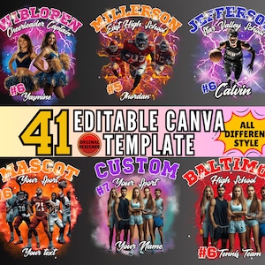 41 Football Mascot Shirt Canva Template, Custom Homecoming School Design, 90s T-Shirt Photo Collage PNG, Editable Football Shirt Sublimation