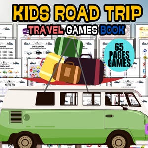 ロードトリップアクティビティ印刷可能なゲームブックPDF、子供向け家族旅行宝探しゲーム、ティーン向け夏の旅行アクティビティ、家族向け道路標識ハント