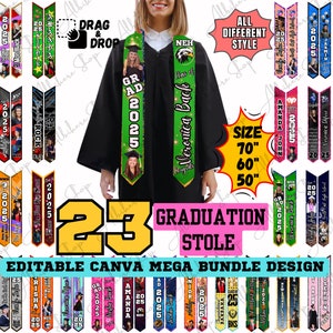 2025 Graduation Stole Template 23 Canva Bundle, Grad Stole Editable Canva Custom Stole Graduation Design 70&quot; Stole SVG 60&quot; Stole 50 Grad PNG