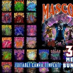 Editable Football Mascot Shirt Template, Football Poster Canva Template, Custom Homecoming and School Design, 90s T-Shirt Photo Collage PNG