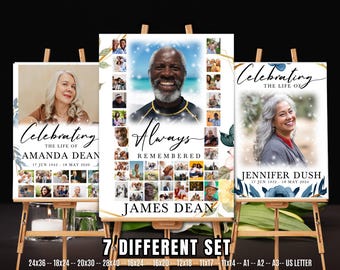 Funeral Welcome Sign Template Celebration of Life Photo Collage Canva Template Funeral Easel Sign Funeral Memory Board Funeral Poster Photo