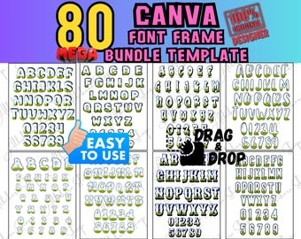 Canva Letter Frames Bundle Doodle Font Png  Template,  Fill Your Own, Alphabet Font Design Photo Collage Editable Fill Printable, Drag Drop