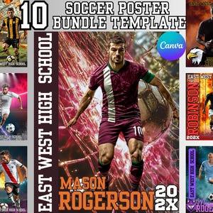 Modelo de pôster de futebol editável Canva, modelo de time de futebol feminino, fotografia de futebol, pôster de mascote de futebol, banner esportivo PNG