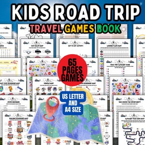ロードトリップアクティビティ印刷可能なゲームブックPDF、子供向け家族旅行宝探しゲーム、ティーン向け夏の旅行アクティビティ、家族向け道路標識ハント