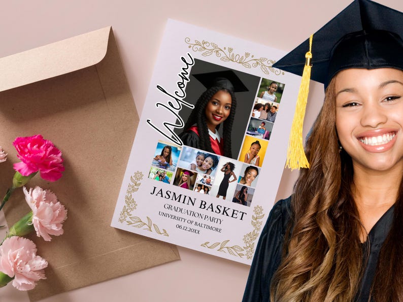 Graduation Welcome Sign Photo Collage Template Set Senior Grad Party ...