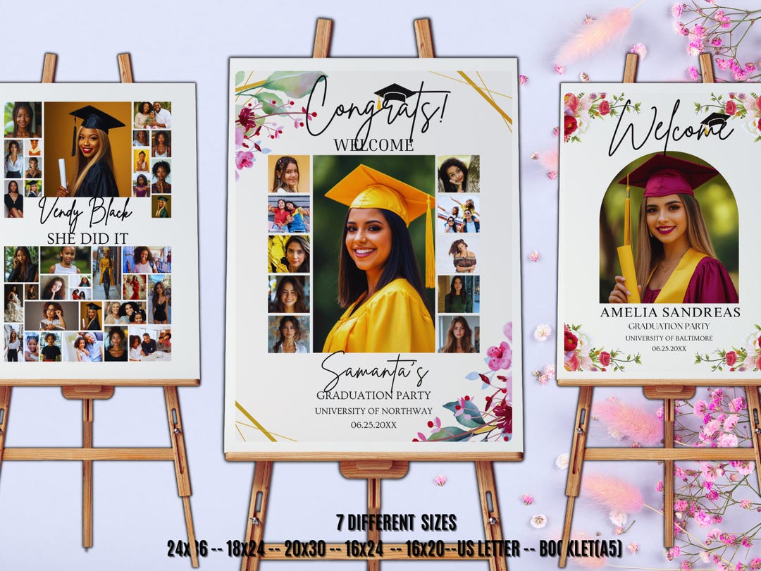Grad Sign Templates Graduation Photo Collage Party Templates Grad Welcome Sign, Graduate ...