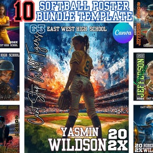 Softball Poster Bearbeitbare Canva Vorlage, Entwerfen Sie Ihre eigenen benutzerdefinierten Senior Softball Team Sport Poster in Canva, Softball Hintergrund Backdrops
