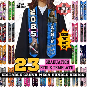 2025 Graduation Stole Template 23 Canva Bundle, Grad Stole Editable Canva Custom Stole Graduation Design 70&quot; Stole SVG 60&quot; Stole 50 Grad PNG