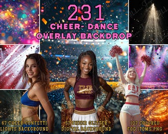 Cheer Poster Cheerleader Overlay Digital Backdrop Background Photos Confetti, Glitter, Lights (Digital Download)