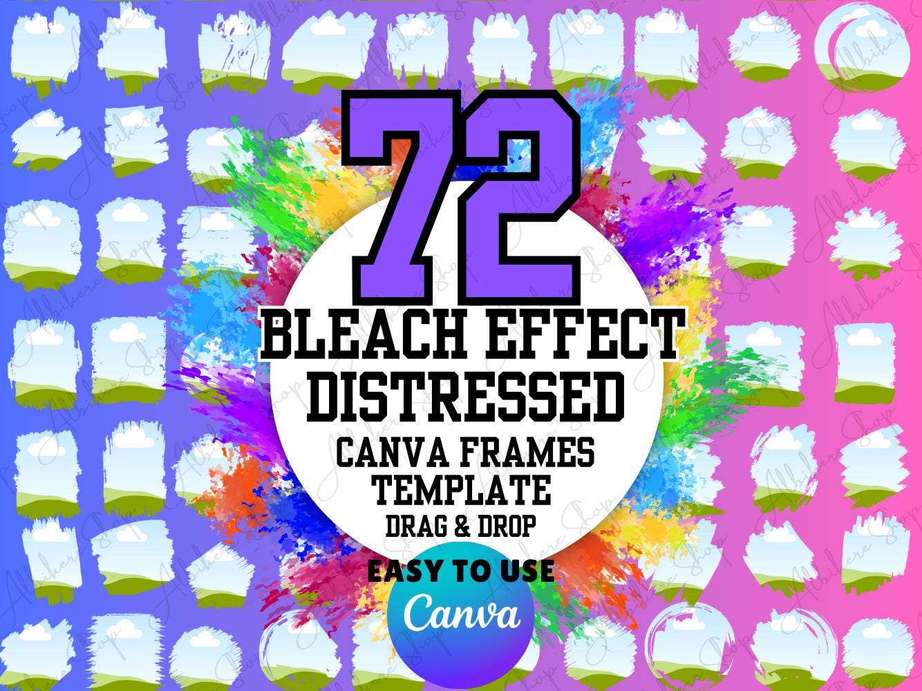 Bleach Effect Distressed Torn Edge Canva Frames Bundle, Drag & Drop Photo, Editable Template Background Photo Collage Sublimation Design PNG