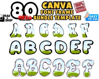 School Letters Font Canva Frames Bundle Template Doodle Alphabets PNG Template (Digital Download)