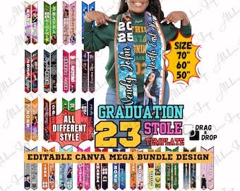 2025 Graduation Stole Template 23 Canva Bundle, Grad Stole Editable Canva Custom Stole Graduation Design 70" Stole SVG 60" Stole 50 Grad PNG