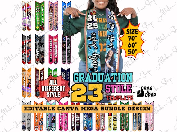 Graduation Stole Class of 2026 Grad Sash Editable Canva Templates Bundle Senior Graduate Designs