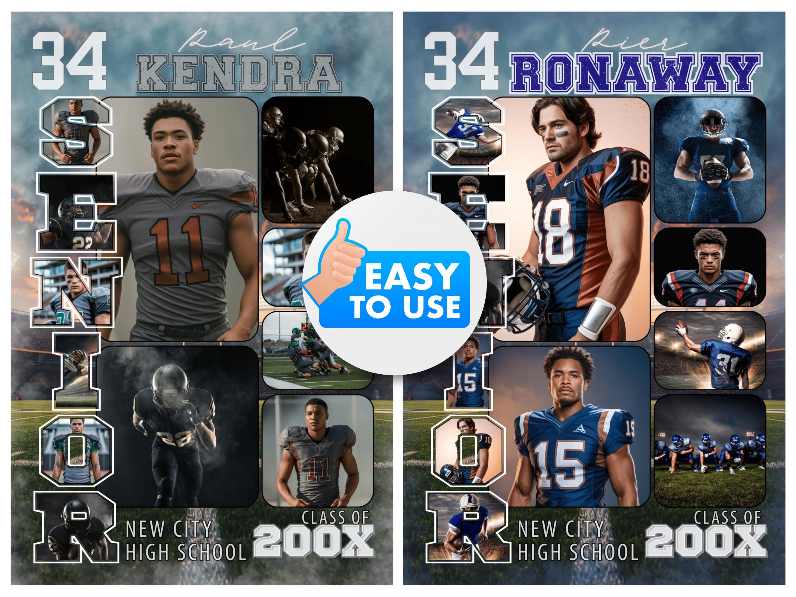 Custom Football Poster Canva Templates: Editable Senior Photo Collage ...
