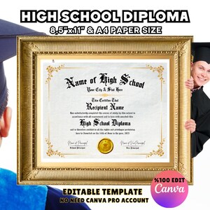 School Diploma Template  Replica Certificate , Editable Diploma Replica Template Printable Certificate With Seal, Home School Diploma Design