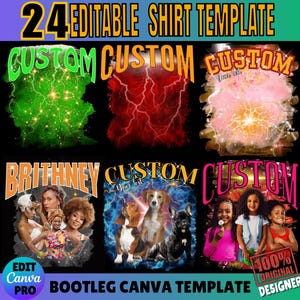 Custom Photo Bootleg Rap Tee Shirt Template: Editable Canva Design (PNG Digital Download