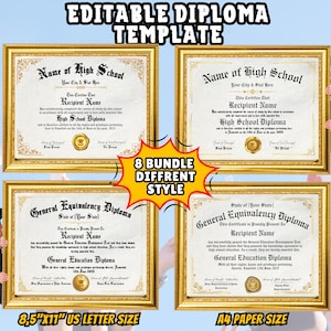 Druckbare GED-Diplomvorlage Schuldiplom, Schuläquivalenzdiplom Bearbeitbares Diploma-Replik-Vorlage Grad-Diplom, falsches Diplomgeschenk
