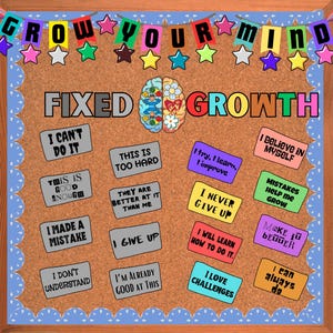 Growth Mindset School Bulletin Board Kit, Colorful Classroom, Social Emotional Decor Back to School Decor Classroom Decor Motivational Board