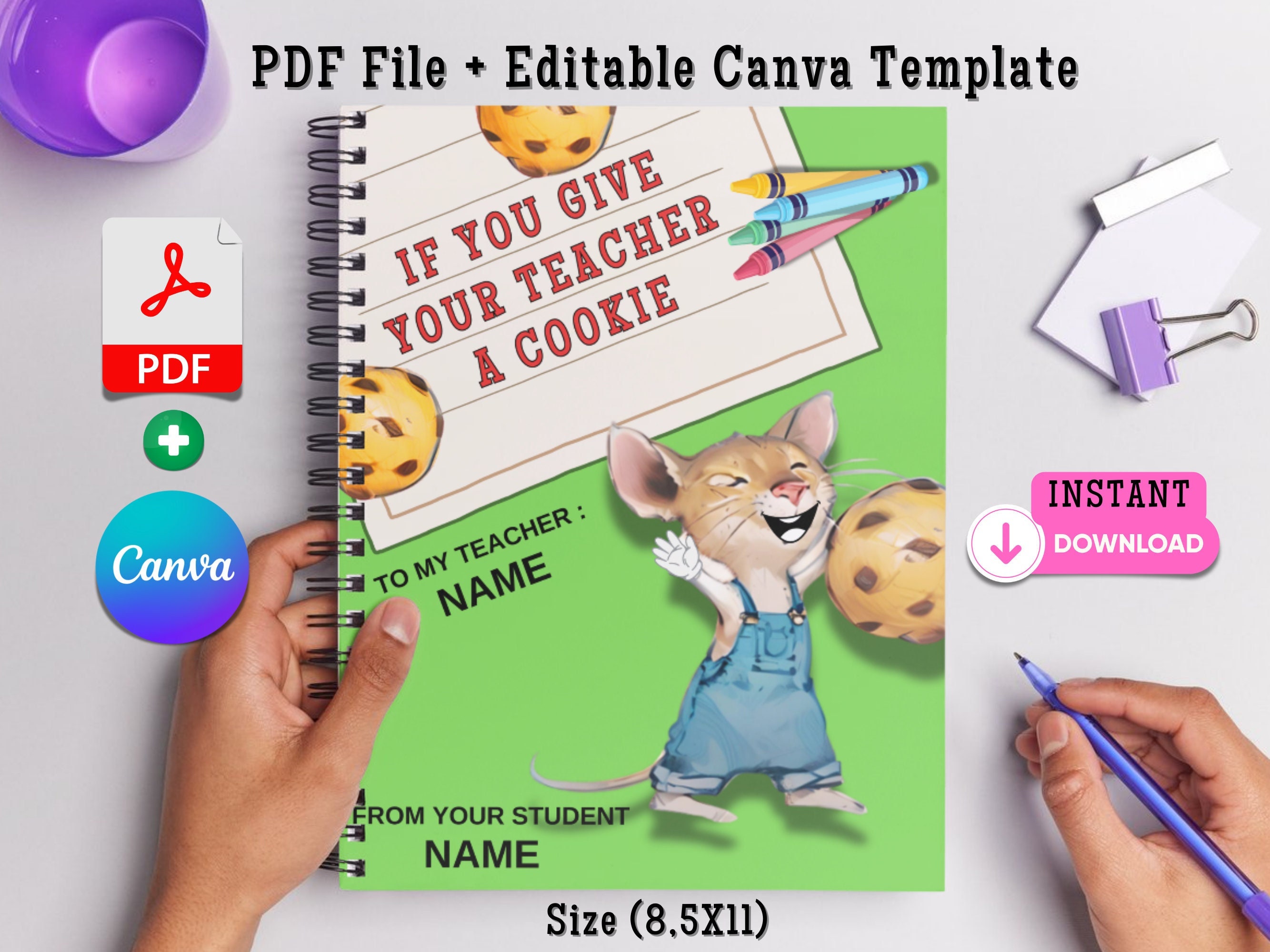 If You Give Your Teacher a Cookie Teacher Appreciation Gift End of Year Teacher Gifts Book Template Gift Mouse a Cookie Book CANVA Editable