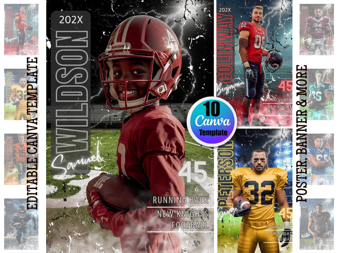 Custom Football Poster Canva Templates: Editable Senior Photo Collage ...
