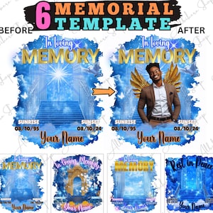 Blue in Loving Memory Memorial Shirt  PNG Template, Editable Shirt Template, Memorial Tshirt Design, Funeral Background PNG Heavens Stairway