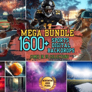 1600+ Bundle Sports Backdrops Overlays, Soccer, Football, Basketball, Baseball, Volleyball, Tennis, Softball, Hockey Digital Backgrounds PNG