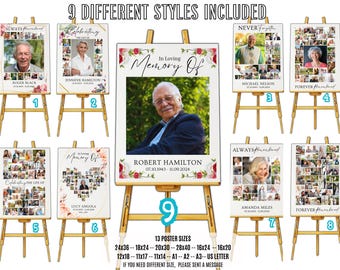 Funeral Photo Collage Sign Template Celebration of Life (Canva Editable)