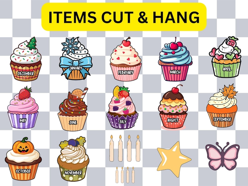 Cupcake Classroom Birthday Display Decor Printable Bulletin Board Kit ...