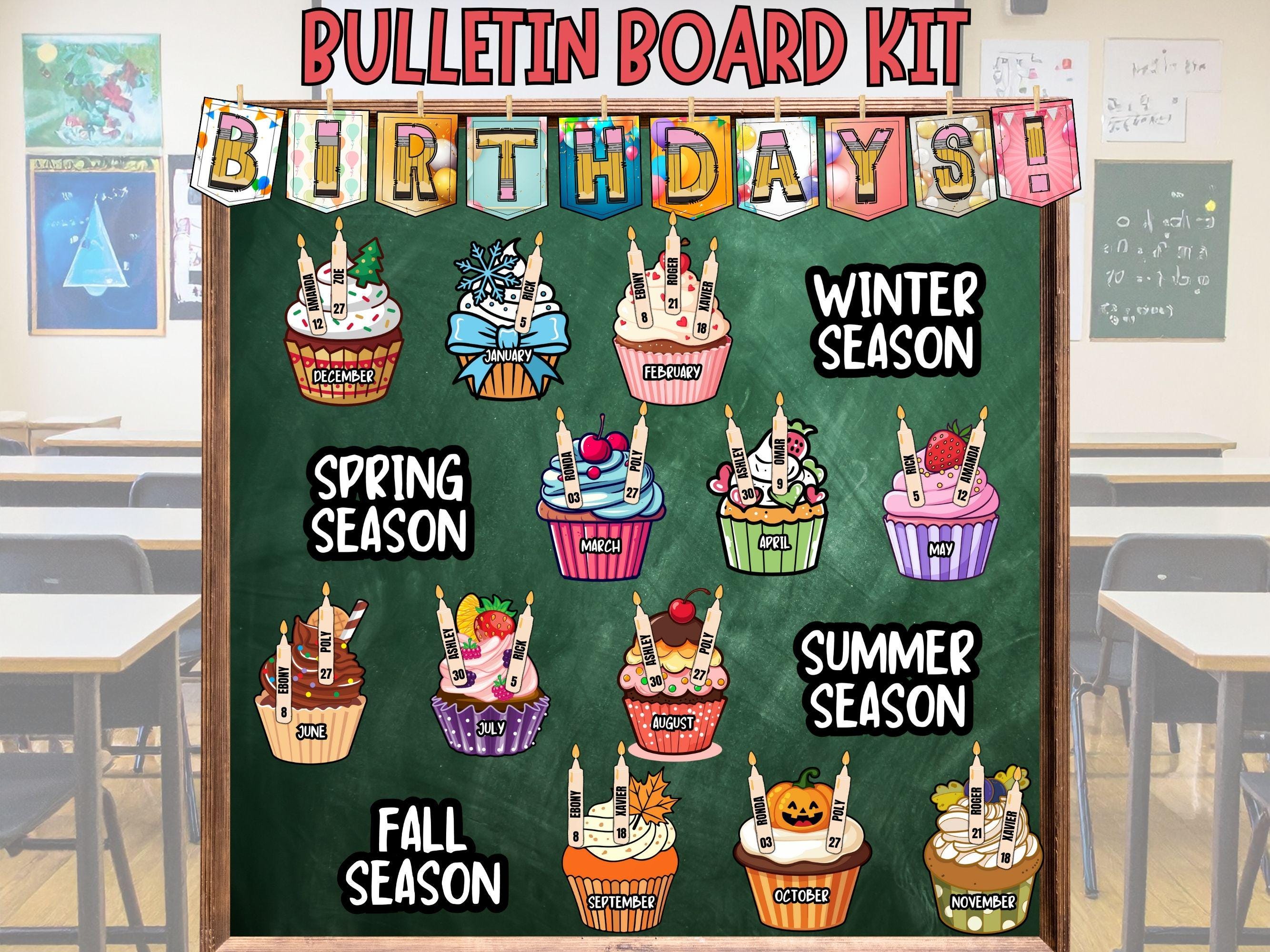 Cupcake Classroom Birthday Display Decor Printable Bulletin Board Kit ...