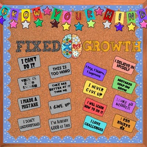 Growth Mindset School Bulletin Board Kit, Colorful Classroom, Social Emotional Decor Back to School Decor Classroom Decor Motivational Board