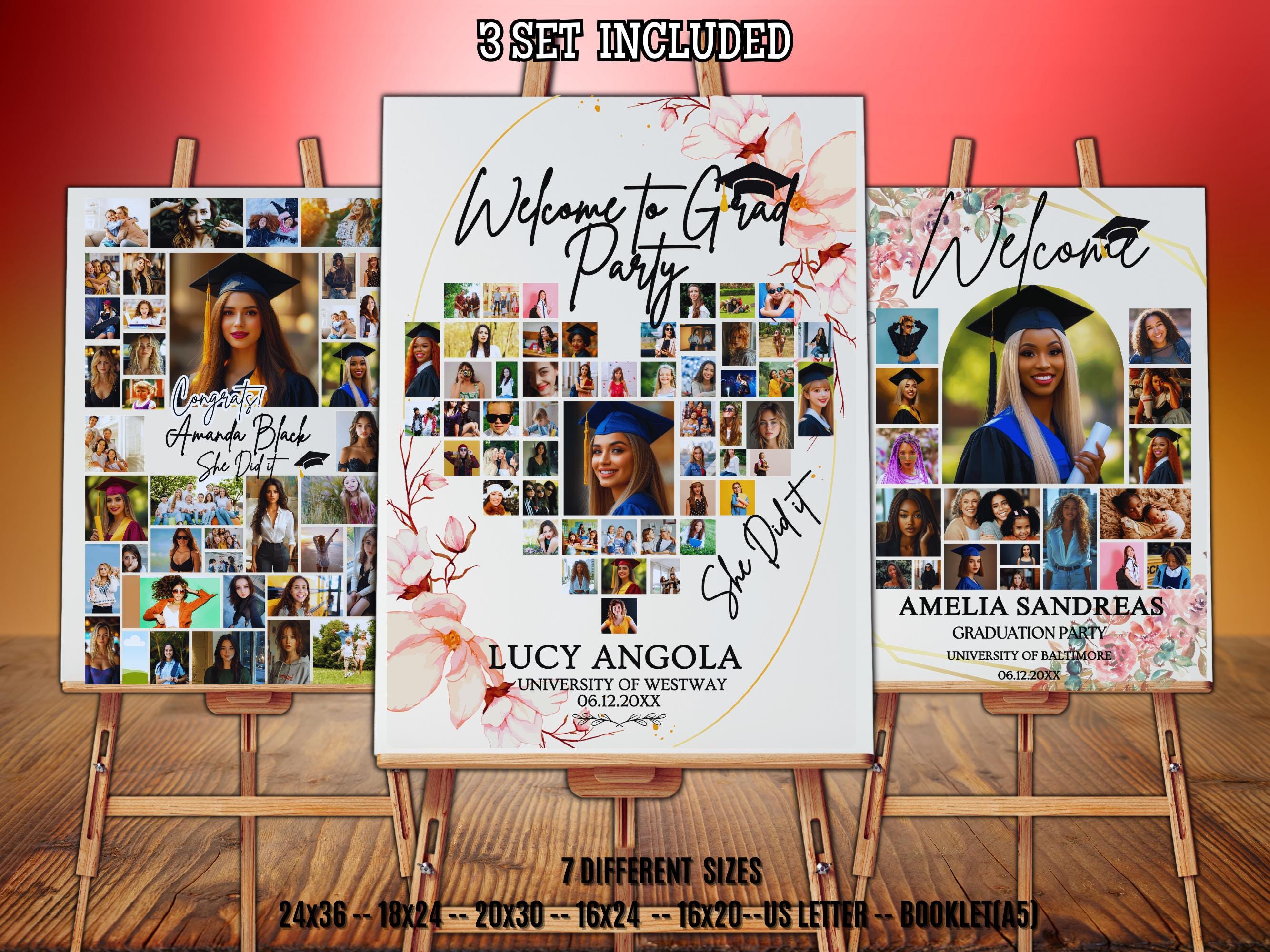 Grad Picture Collage Graduation Photo Collage Grad Welcome Sign Template Prom Send off Party ...