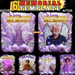 In Loving Memory Shirt Canva Template Purple, Memorial Tshirt Design, Heaven Background Template Stairs Heaven, Funeral Shirt Design Rip Tee