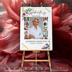 Celebration of Life Funeral Photo Collage, Funeral Welcome Sign Template, In Loving Memory, Memorial Poster Template, Funeral Sign Set Size