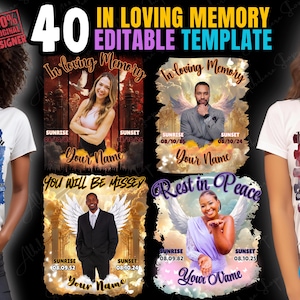 In Loving Memory Design Canva Editable Bundle Memorial PNG, RIP, Heaven&#39;s Stairway, Blue Memorial Shirt, Funeral, Celebration of Life, DTF