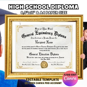 GED Diploma Template  Replica Certificate, Diploma Replica Template, School Diploma, Collage Diploma, Home School Diploma Graduation Diploma