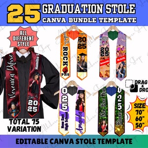 Graduate Stole Template Graduation Grad Stole Template Design, 25 Canva Stole Template, Custom Graduation Stole, 70&quot; Stole Design, 60 Stole
