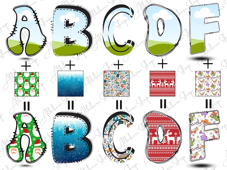 Drag-and-drop Canva alphabet template for custom filled designs.