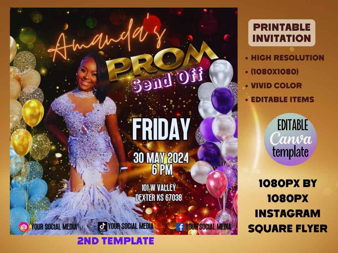 Editable Prom Send off Invitation Template Glitter Prom Invitation ...