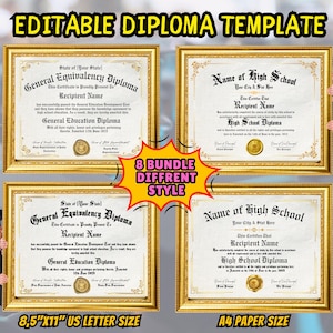 Druckbare GED-Diplomvorlage Schuldiplom, Schuläquivalenzdiplom Bearbeitbares Diploma-Replik-Vorlage Grad-Diplom, falsches Diplomgeschenk