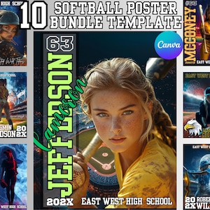 Softball Poster Canva Editable Template, Softball Background Custom Sports Posters, Sports Photography,Senior Night Banners, Softball Player