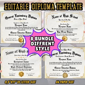 Editable High School Diploma Template, Home School Diploma, High School Diploma, Diploma Replica Template, Fake Diploma Template Ged Diploma