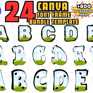 Canva Letter Frames Bundle Doodle Font Png  Template,  Fill Your Own, Alphabet Font Design Photo Collage Editable Fill Printable, Drag Drop