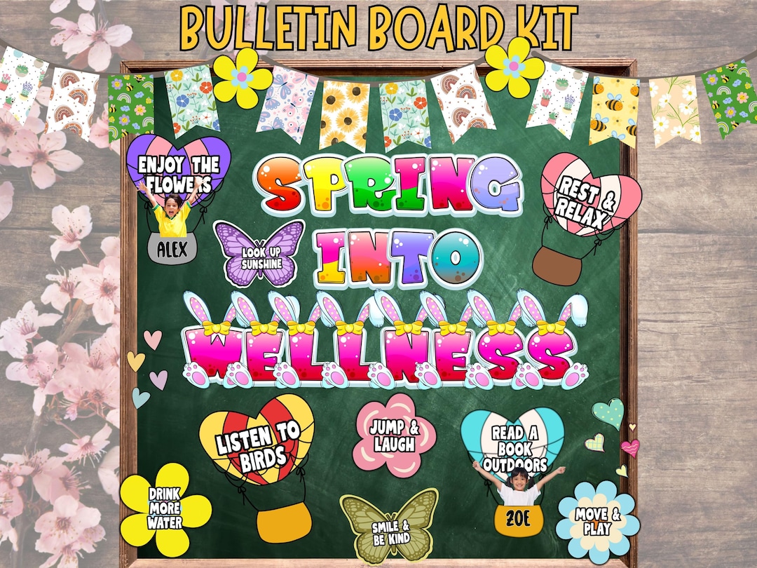 Spring Wellness Bulletin Board Kit April Decor: Printable March April ...