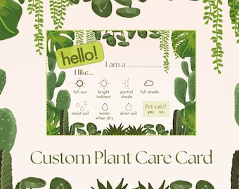 Plant Care Card, Digital Plant Care Label, Printable Houseplant Care Tag, Plant Care Instructions, Printable Indoor Plant Care Gift, Sticker