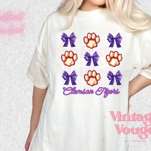 Coquette png aesthetic Clemson and bows social club in my soft girl era Tigers Football trendy digital download