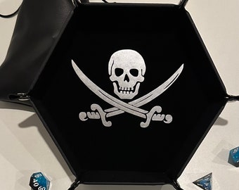 Pirate Dice Tray - Jolly Roger Design Dice Tray for Tabletop RPG or Dungeons and Dragons - Personalized Option Available