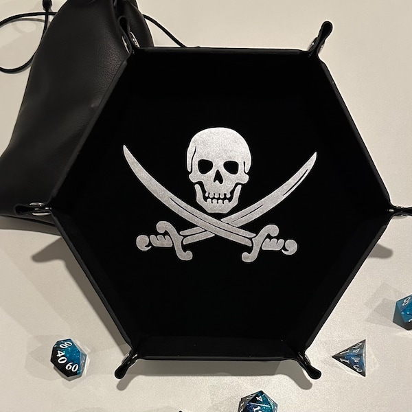 Pirate Dice Tray - Jolly Roger Design Dice Tray for Tabletop RPG or Dungeons and Dragons - Personalized Option Available