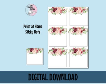 Floral Printable Sticky Note, Instant Download, Digital
